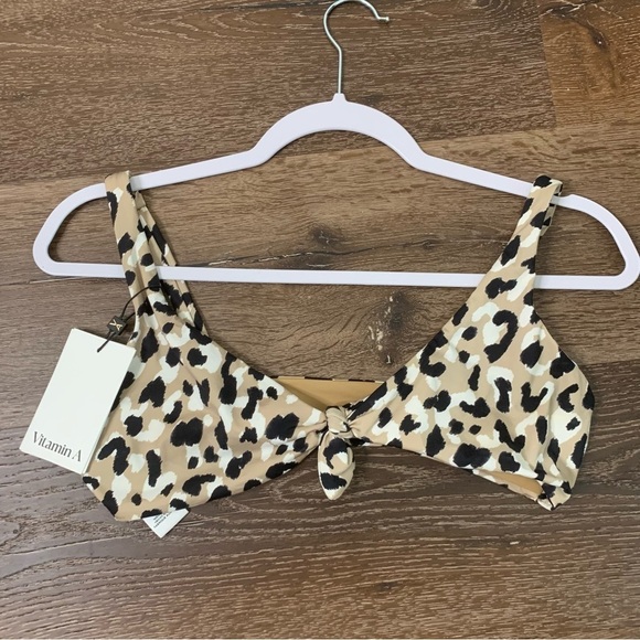 Vitamin A Womens Lou triangle animal print bikini top L/10 NEW - Picture 1 of 6